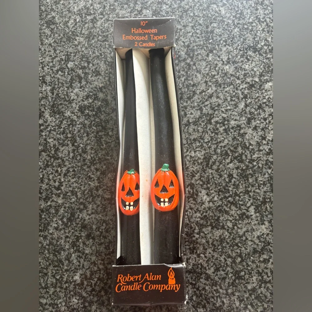 Halloween Black Taper Candles with Orange Pumpkin Accent